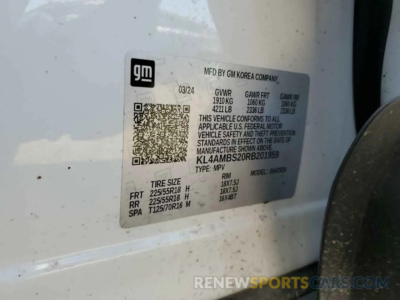 14 fotografías del automóvil dañado KL4AMBS20RB201959 BUICK ENCORE 2024