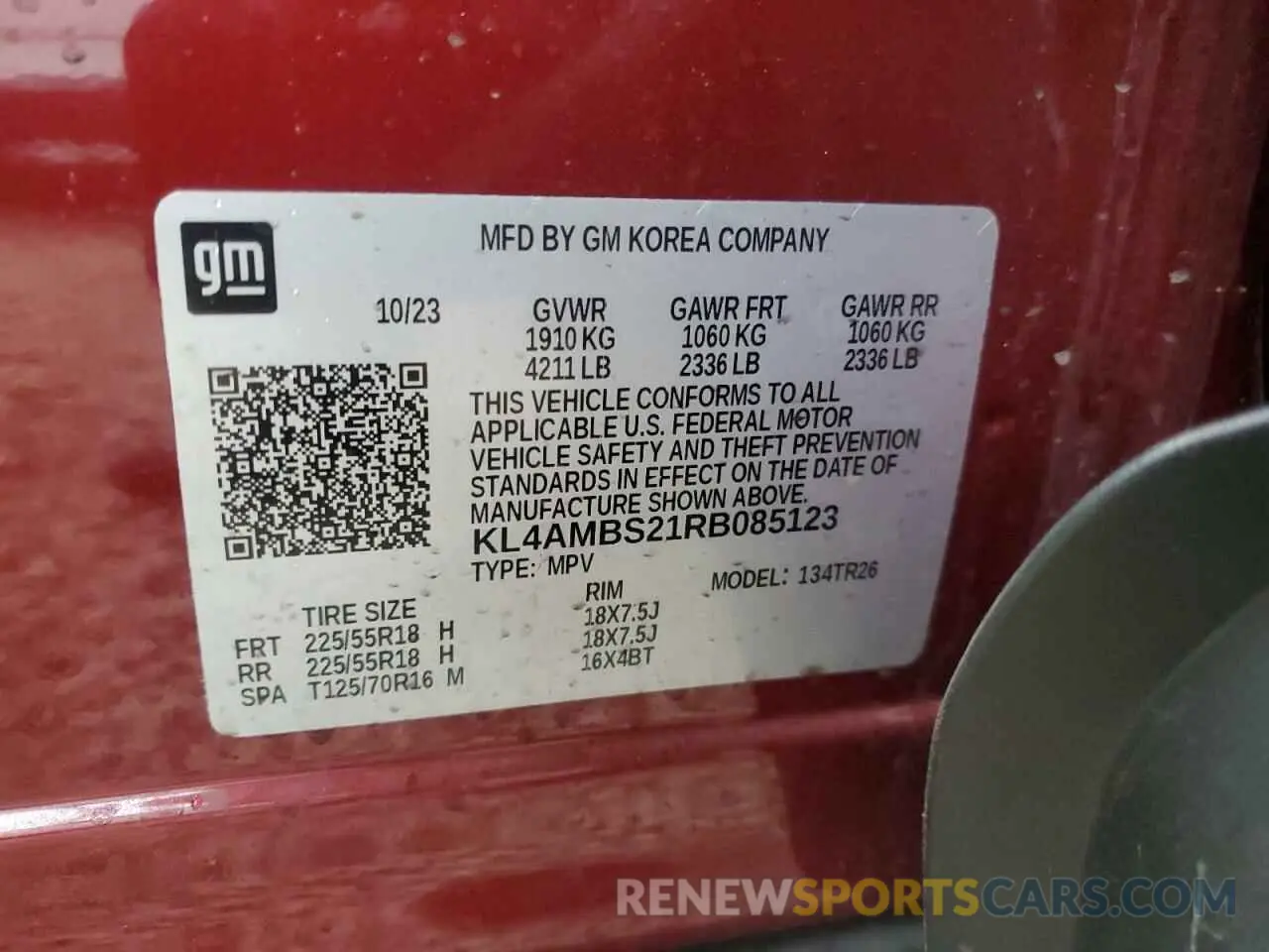 13 fotografías del automóvil dañado KL4AMBS21RB085123 BUICK ENCORE 2024