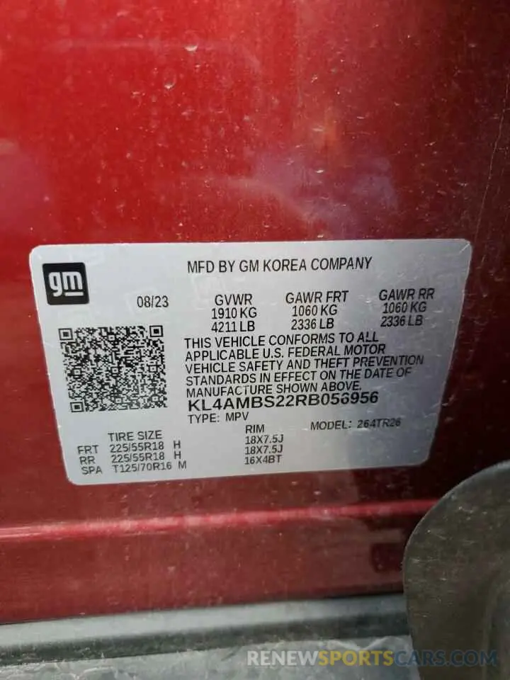 14 fotografías del automóvil dañado KL4AMBS22RB056956 BUICK ENCORE 2024