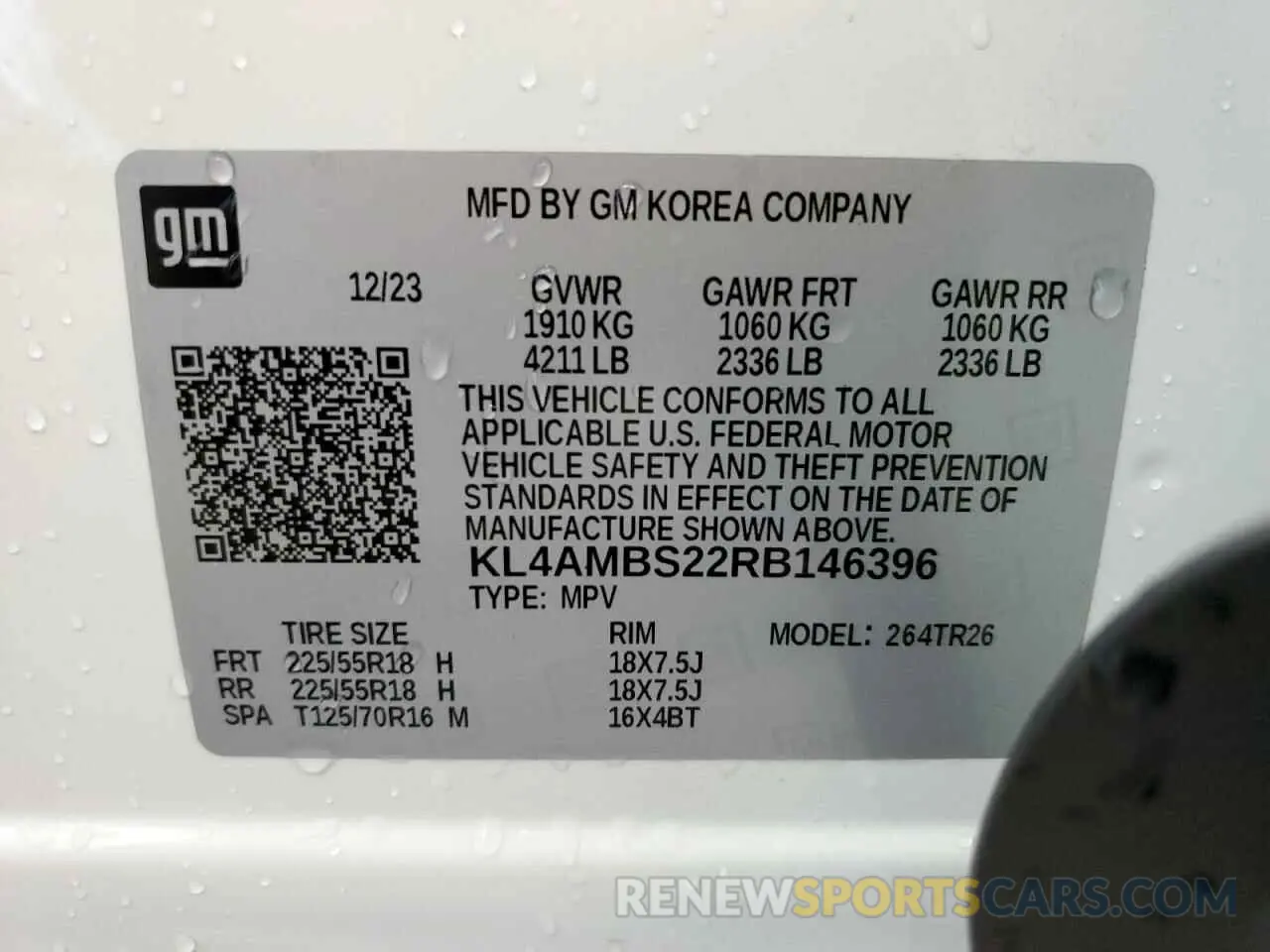 14 fotografías del automóvil dañado KL4AMBS22RB146396 BUICK ENCORE 2024