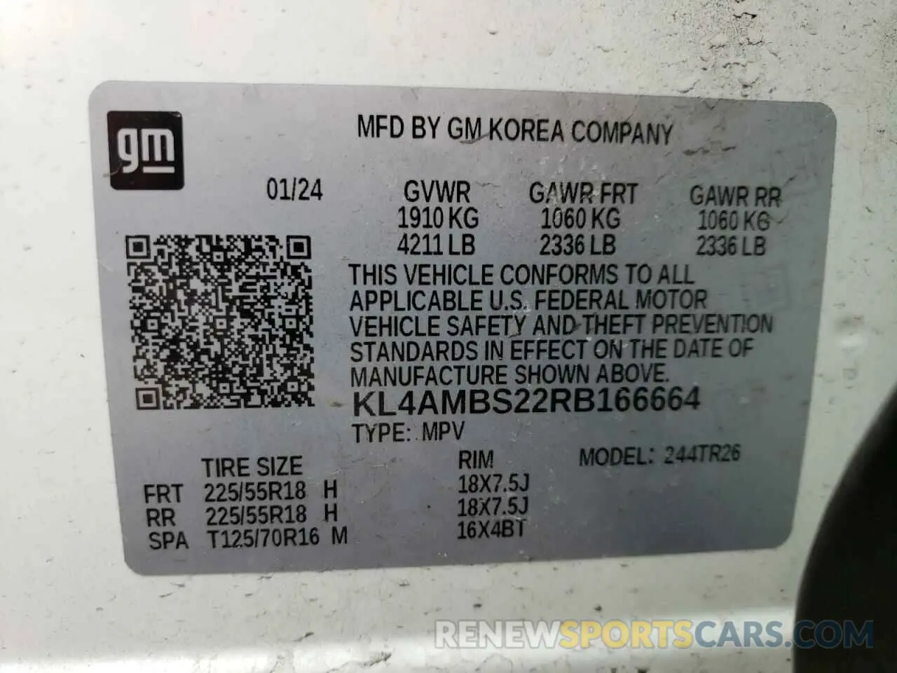 15 fotografías del automóvil dañado KL4AMBS22RB166664 BUICK ENCORE 2024