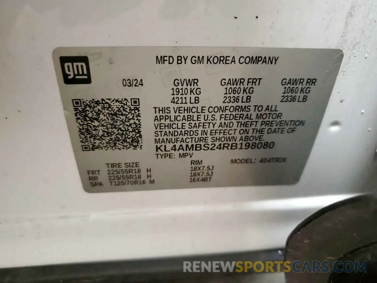 12 fotografías del automóvil dañado KL4AMBS24RB198080 BUICK ENCORE 2024