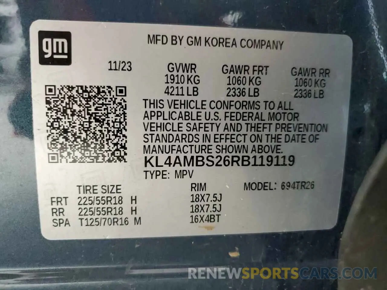 13 fotografías del automóvil dañado KL4AMBS26RB119119 BUICK ENCORE 2024