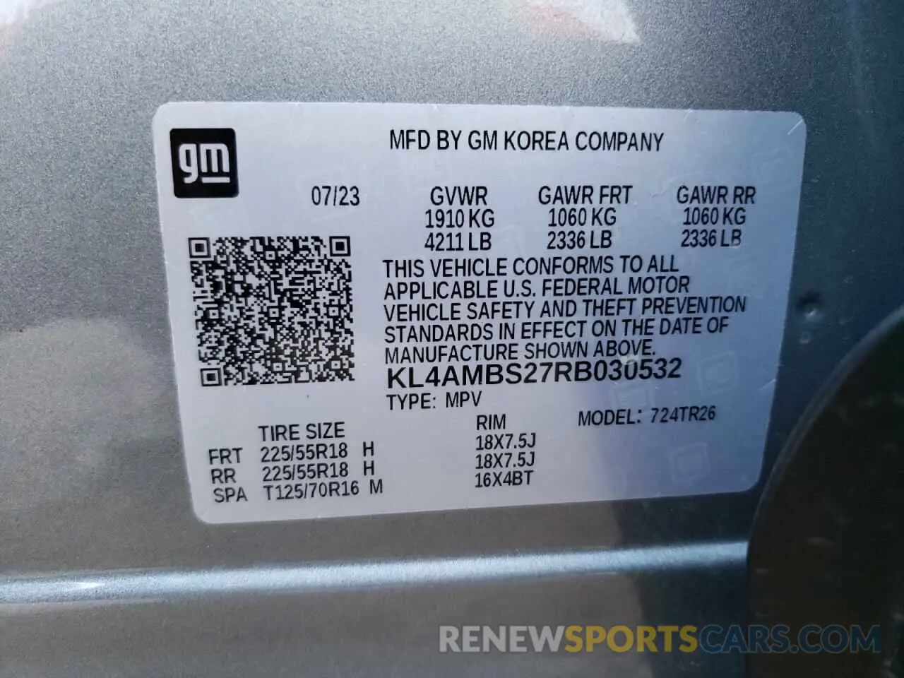 13 fotografías del automóvil dañado KL4AMBS27RB030532 BUICK ENCORE 2024