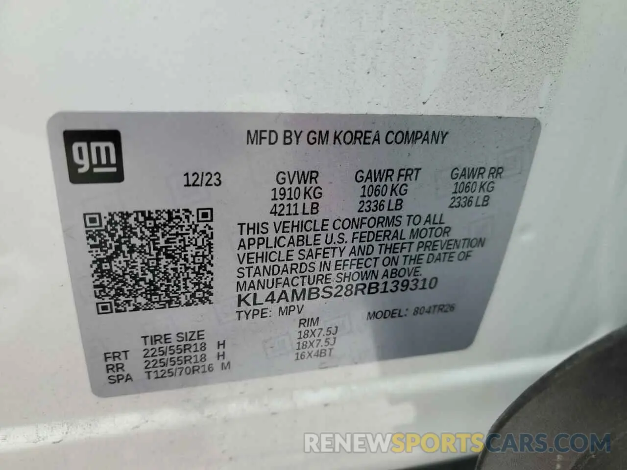 14 fotografías del automóvil dañado KL4AMBS28RB139310 BUICK ENCORE 2024