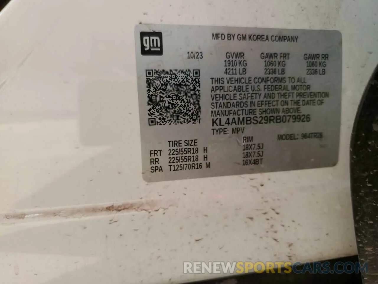14 fotografías del automóvil dañado KL4AMBS29RB079926 BUICK ENCORE 2024
