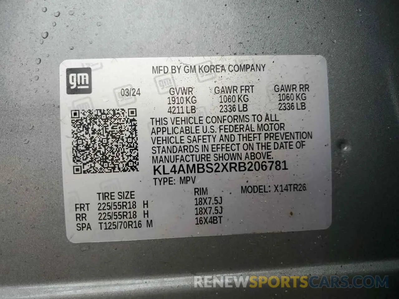 15 fotografías del automóvil dañado KL4AMBS2XRB206781 BUICK ENCORE 2024