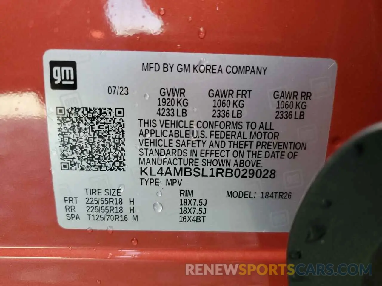 14 fotografías del automóvil dañado KL4AMBSL1RB029028 BUICK ENCORE 2024