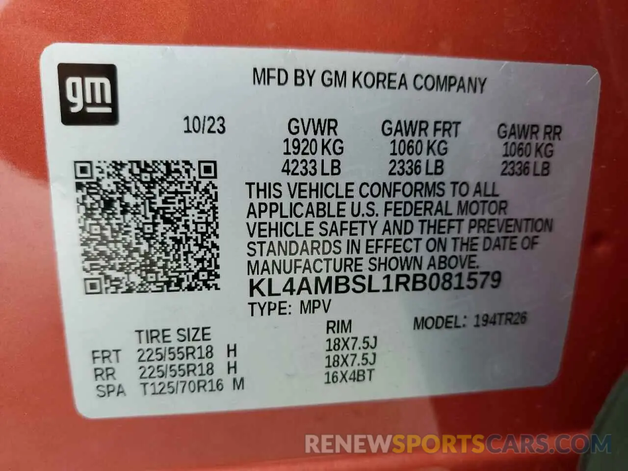 14 fotografías del automóvil dañado KL4AMBSL1RB081579 BUICK ENCORE 2024