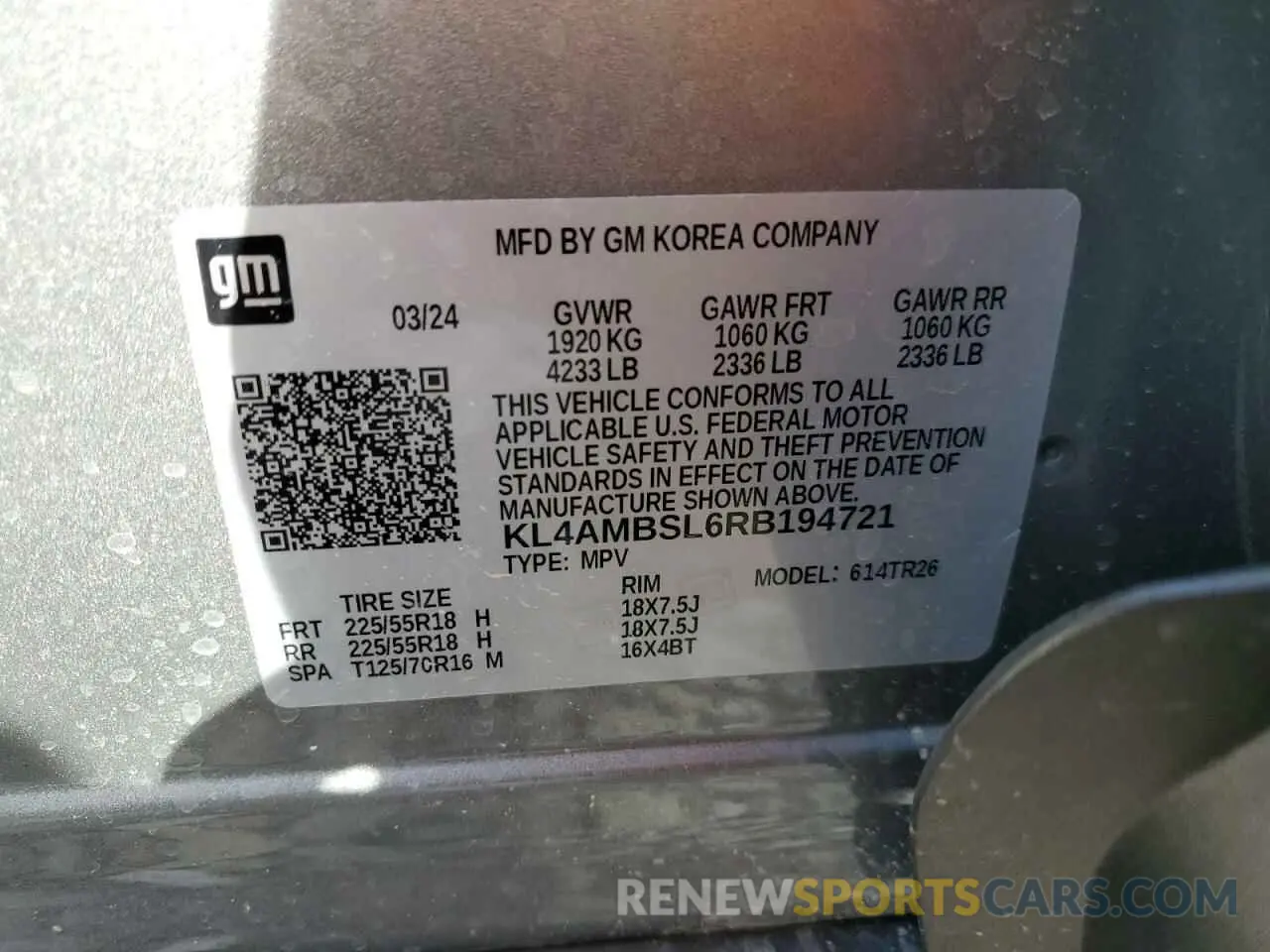14 fotografías del automóvil dañado KL4AMBSL6RB194721 BUICK ENCORE 2024