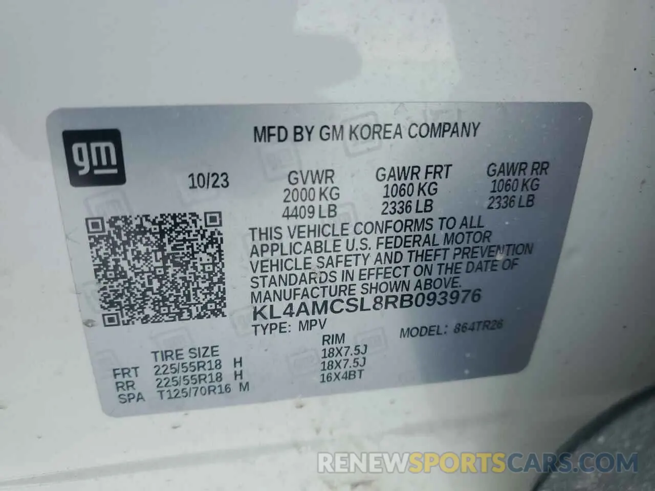 15 fotografías del automóvil dañado KL4AMCSL8RB093976 BUICK ENCORE 2024