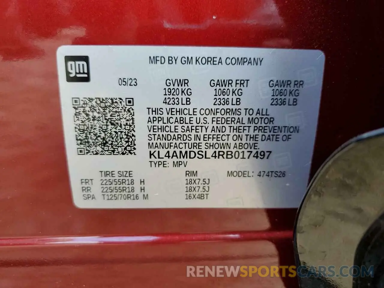 15 fotografías del automóvil dañado KL4AMDSL4RB017497 BUICK ENCORE 2024
