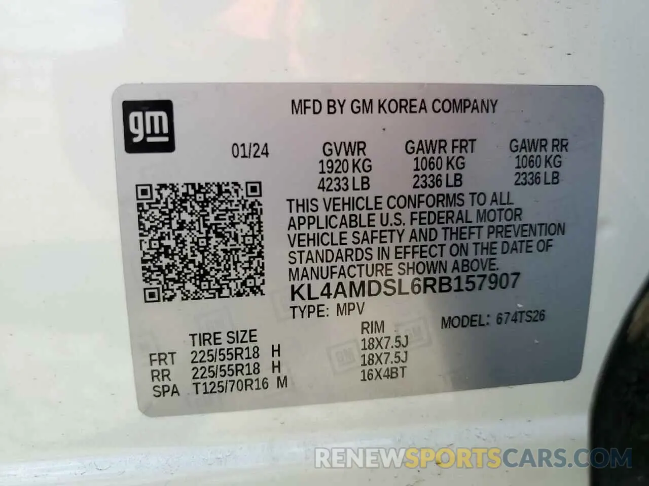 13 fotografías del automóvil dañado KL4AMDSL6RB157907 BUICK ENCORE 2024