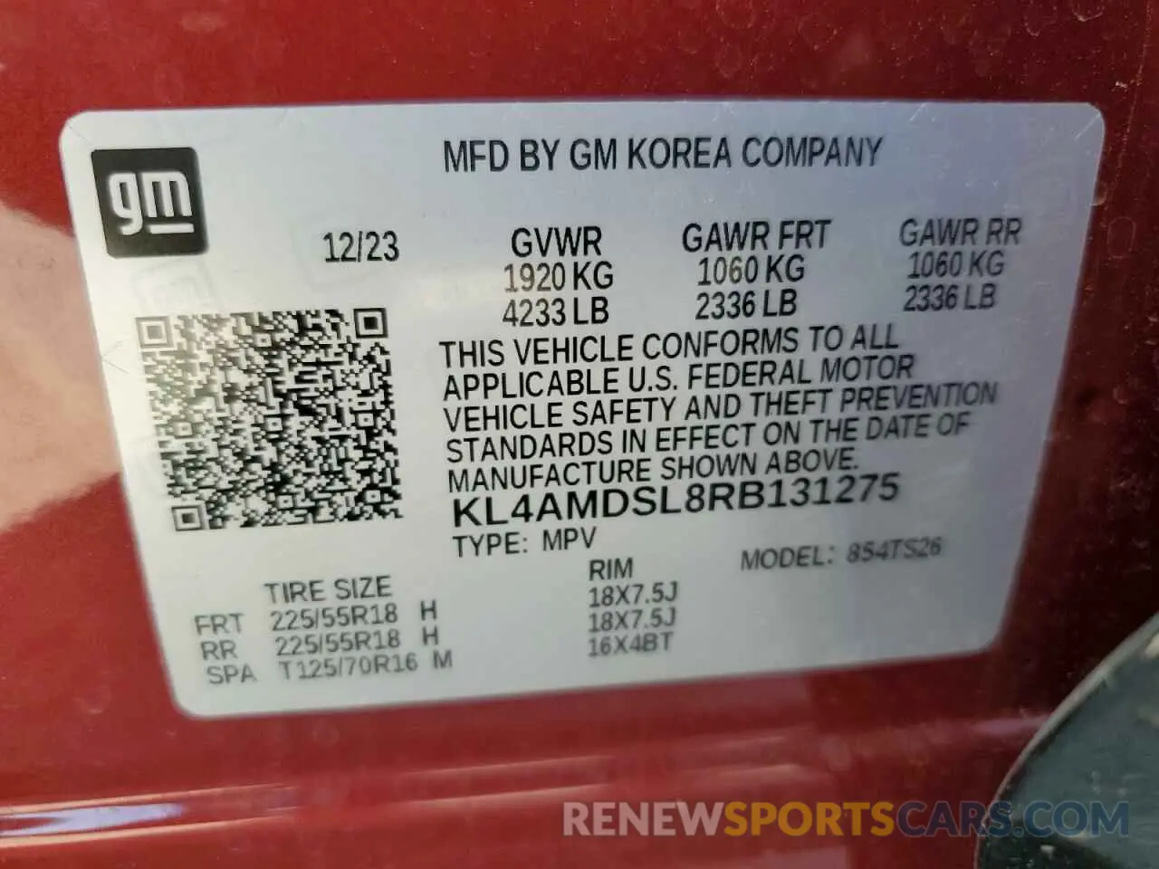 15 fotografías del automóvil dañado KL4AMDSL8RB131275 BUICK ENCORE 2024