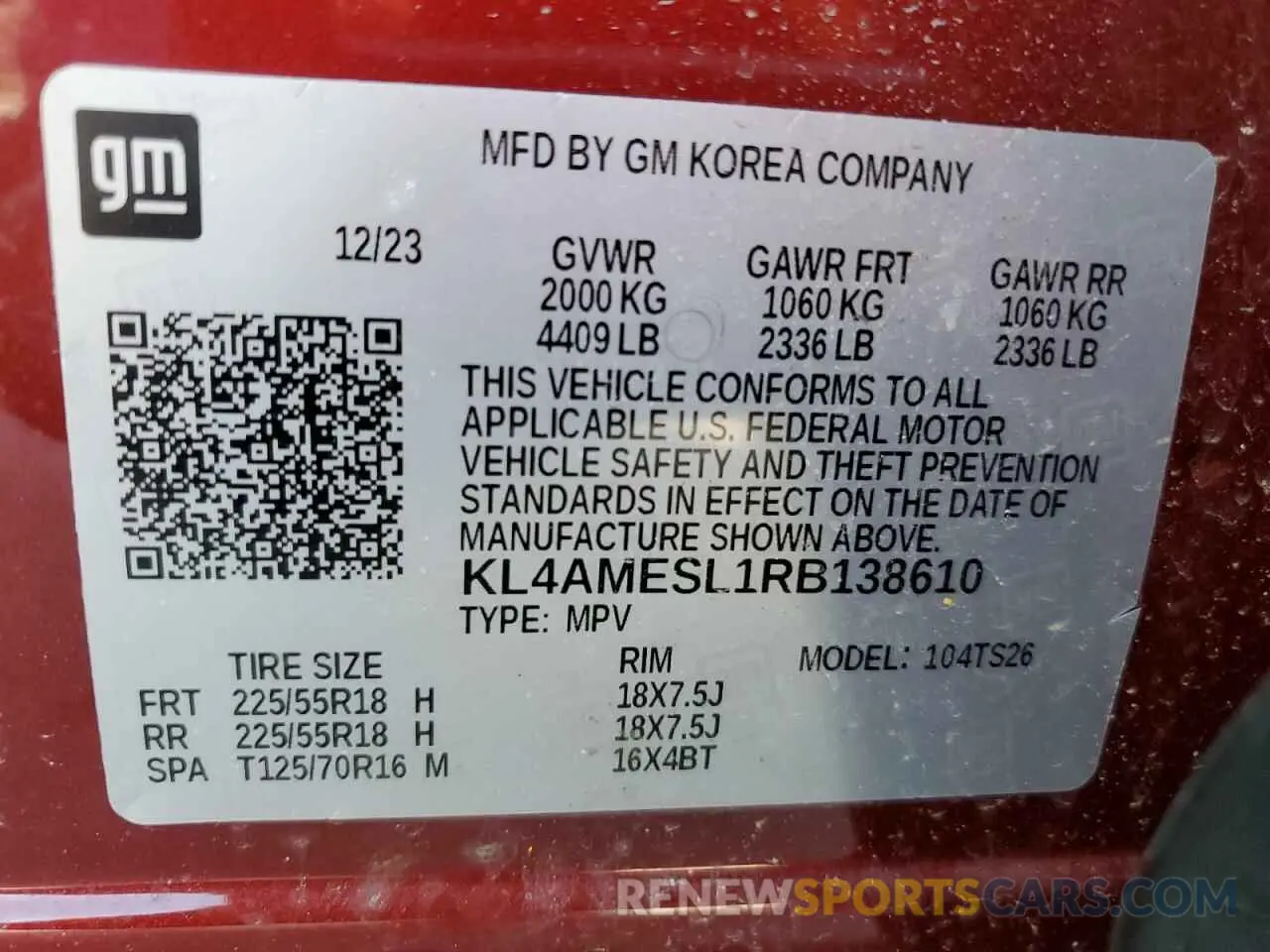 13 fotografías del automóvil dañado KL4AMESL1RB138610 BUICK ENCORE 2024