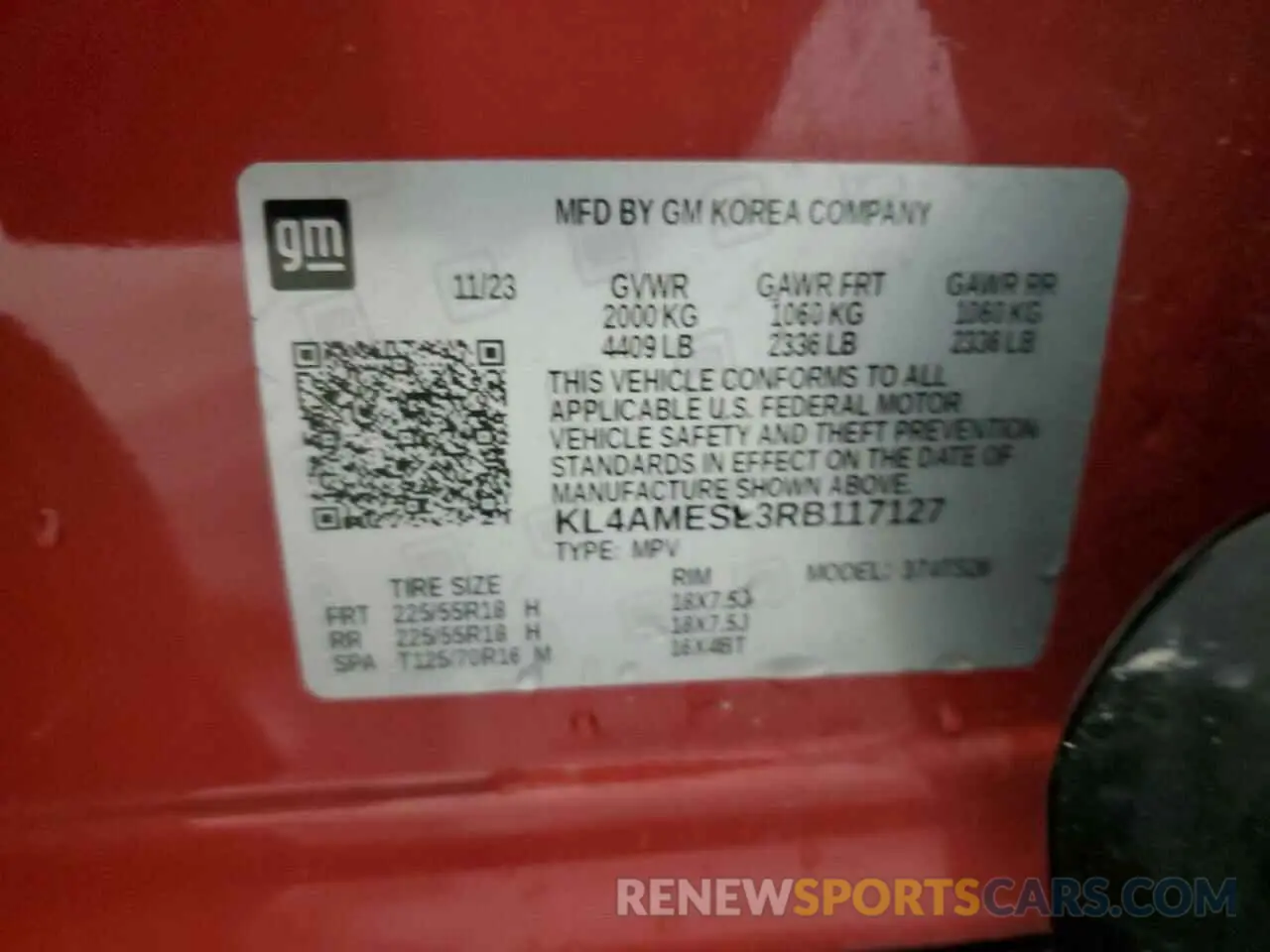 14 fotografías del automóvil dañado KL4AMESL3RB117127 BUICK ENCORE 2024