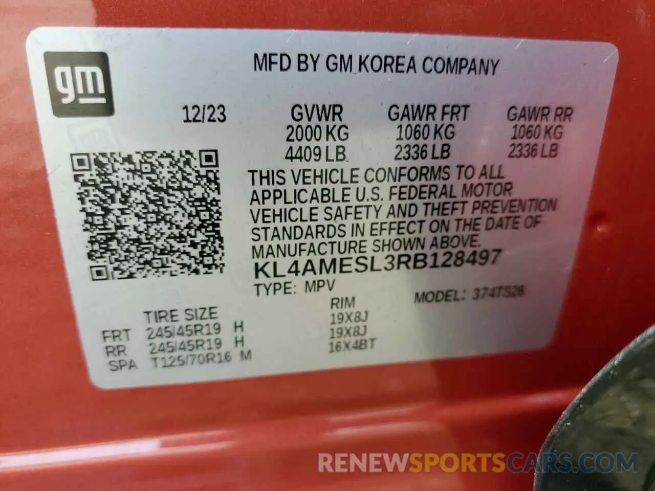 14 fotografías del automóvil dañado KL4AMESL3RB128497 BUICK ENCORE 2024
