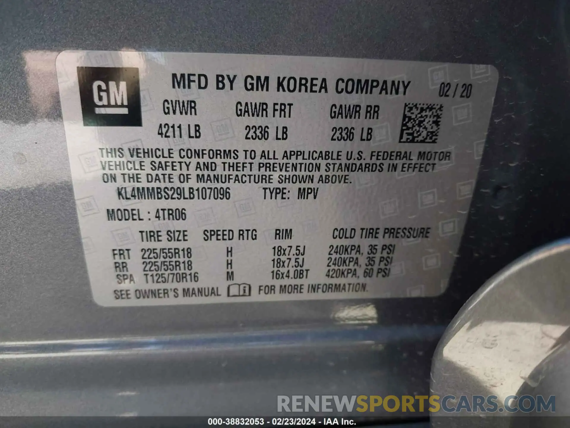9 fotografías del automóvil dañado KL4MMBS29LB107096 BUICK ENCORE GX 2020