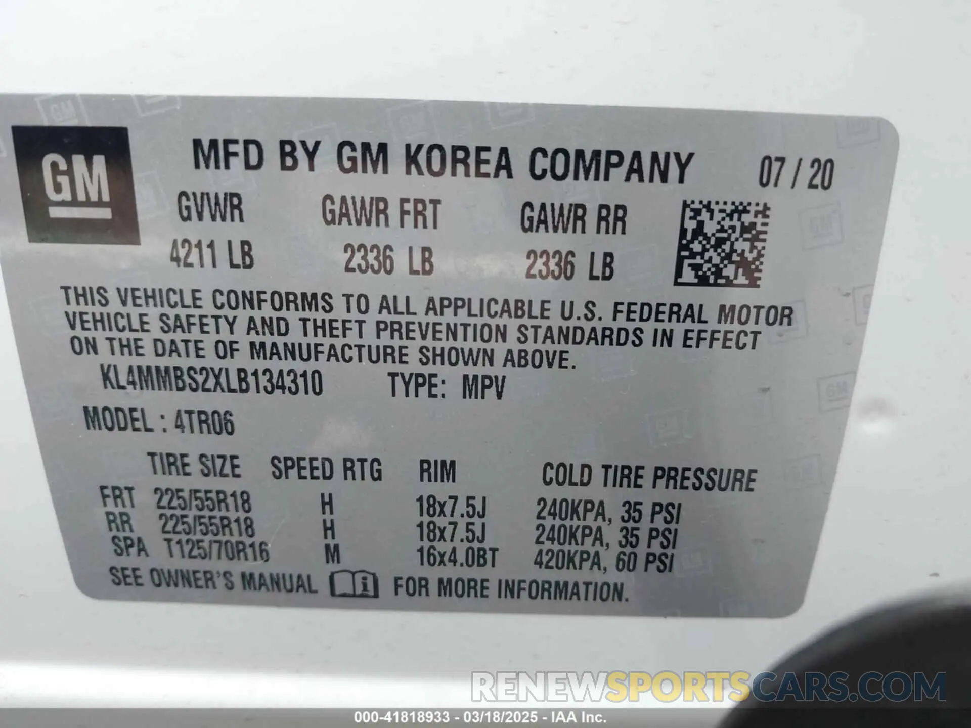 9 fotografías del automóvil dañado KL4MMBS2XLB134310 BUICK ENCORE GX 2020