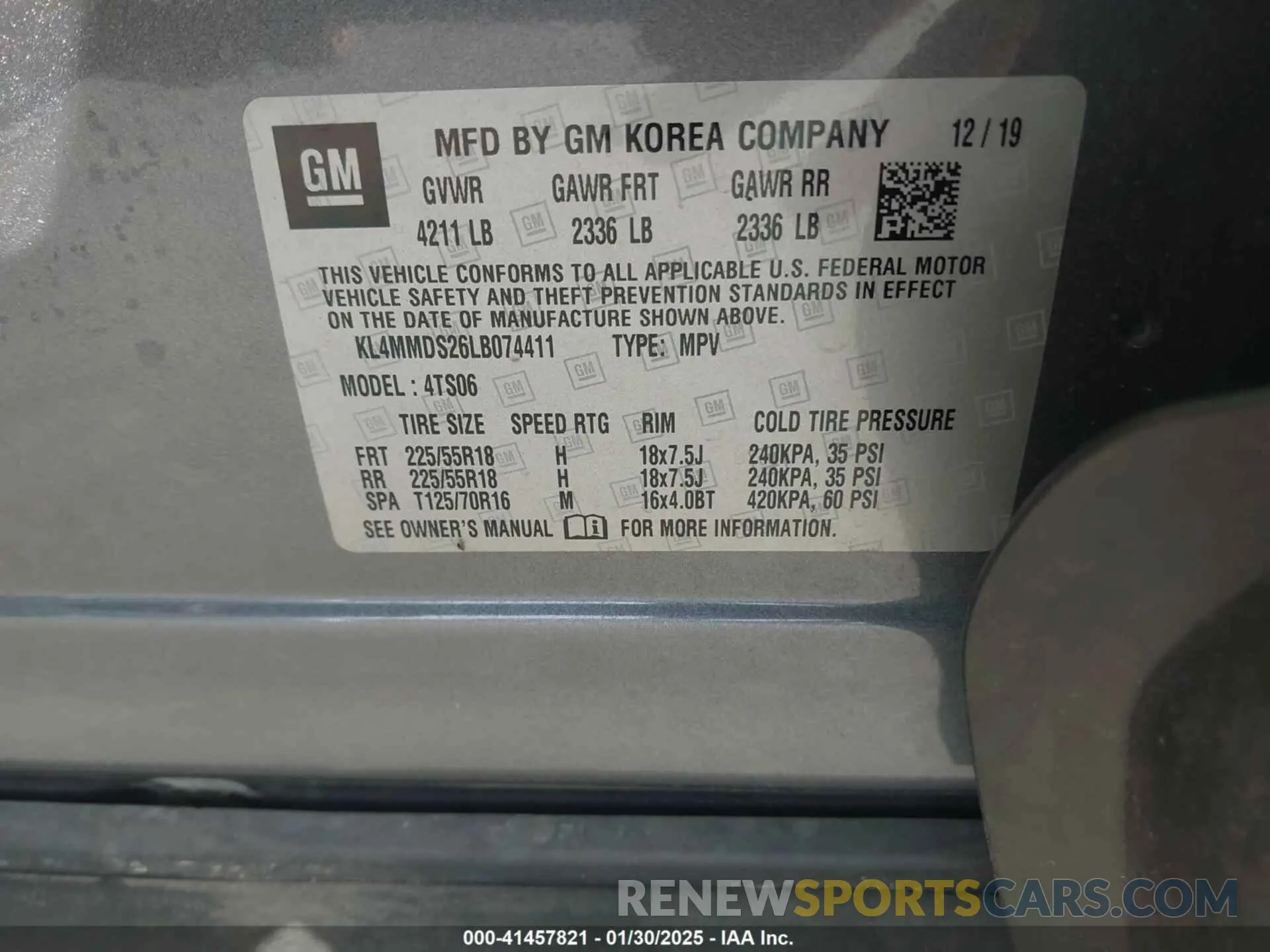 9 fotografías del automóvil dañado KL4MMDS26LB074411 BUICK ENCORE GX 2020