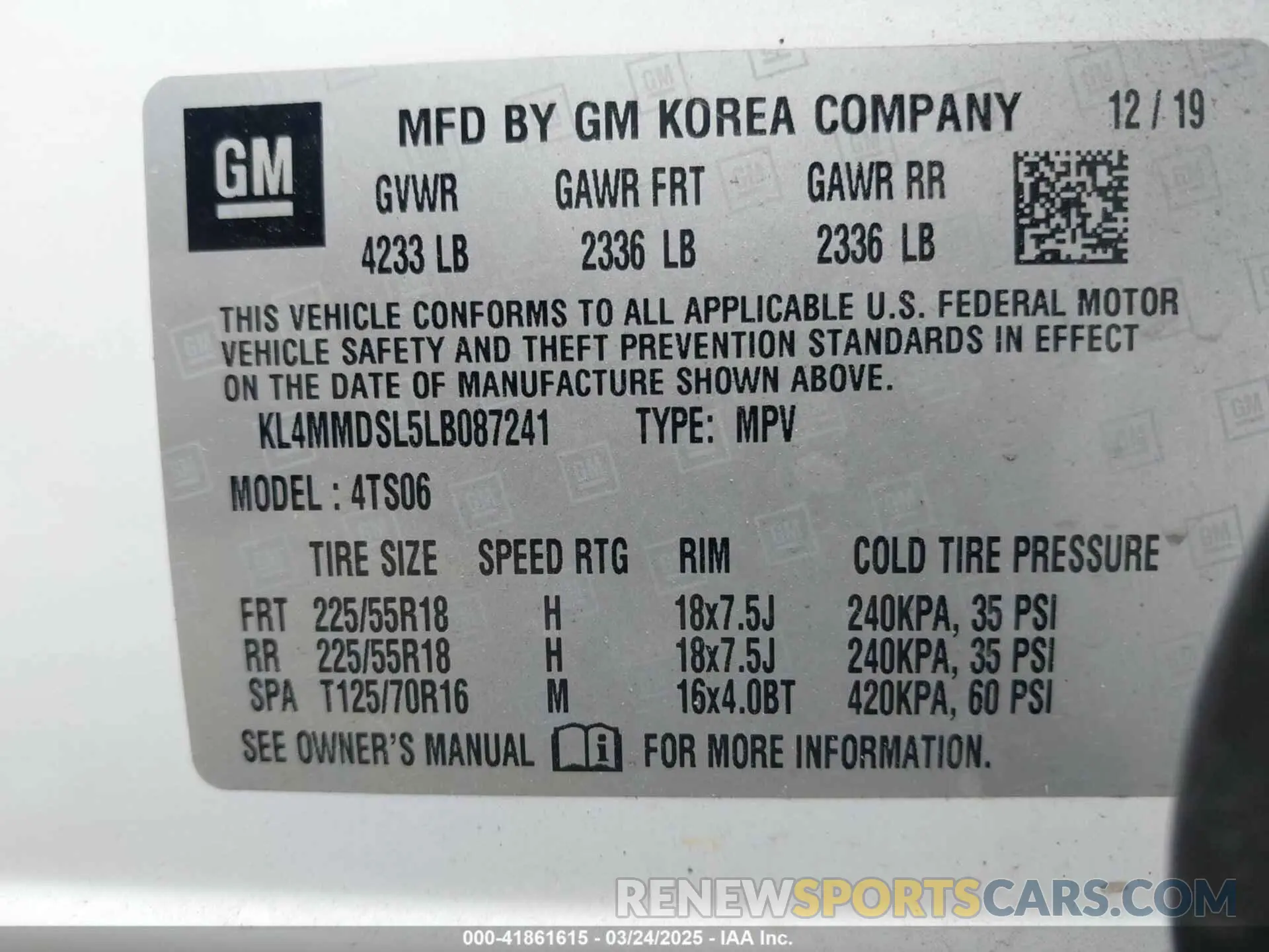 9 fotografías del automóvil dañado KL4MMDSL5LB087241 BUICK ENCORE GX 2020