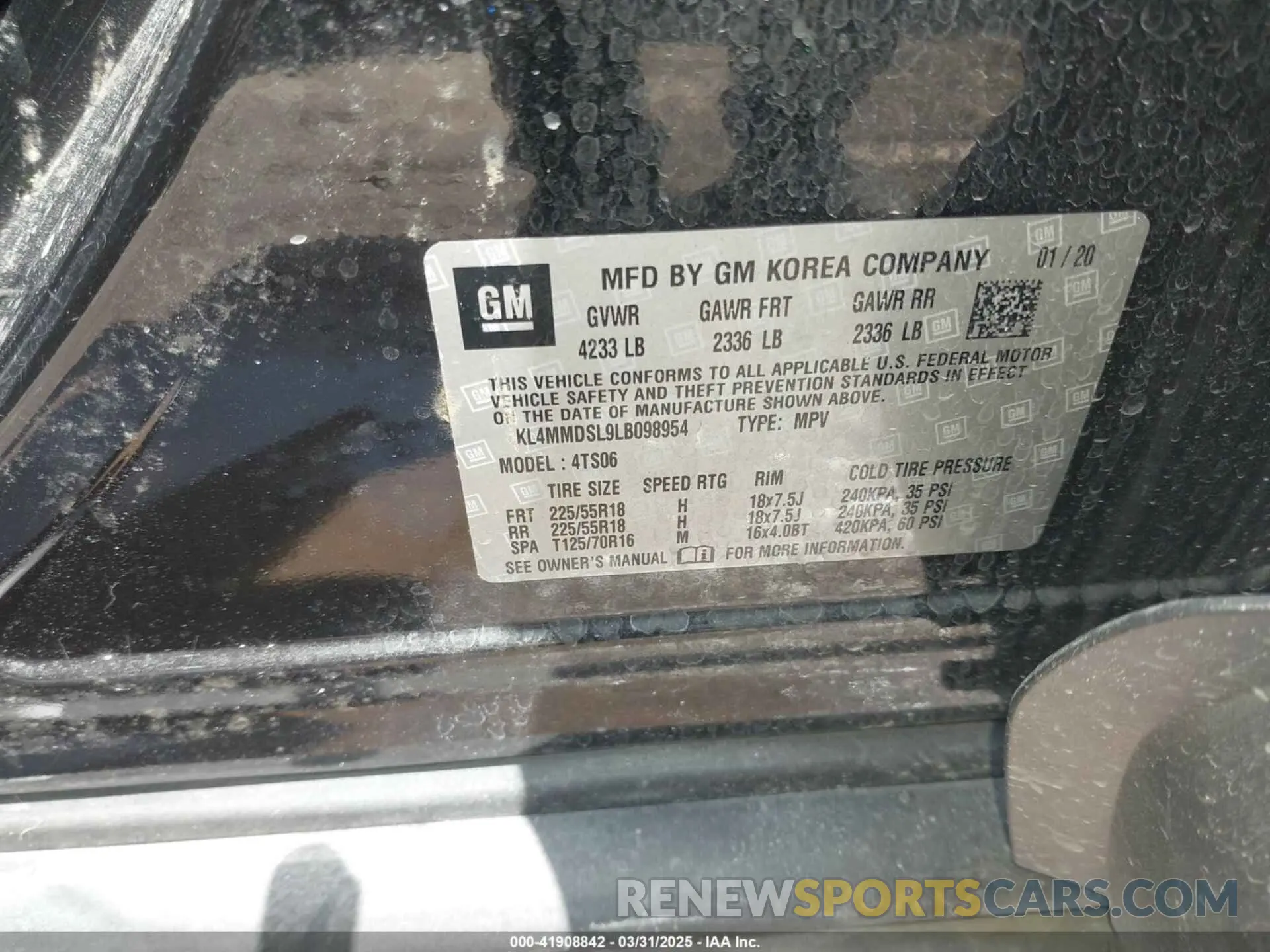 9 fotografías del automóvil dañado KL4MMDSL9LB098954 BUICK ENCORE GX 2020