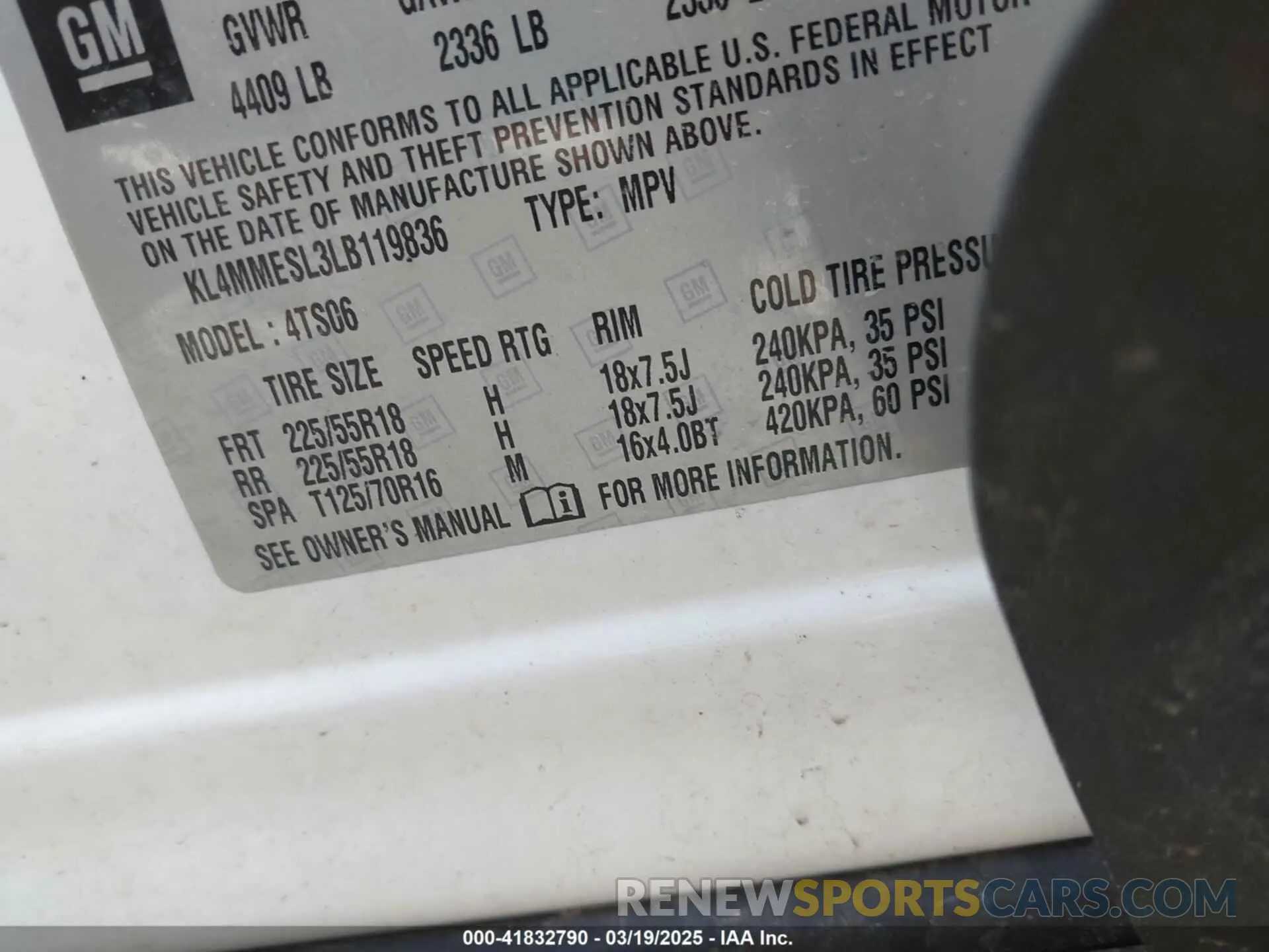 9 fotografías del automóvil dañado KL4MMESL3LB119836 BUICK ENCORE GX 2020