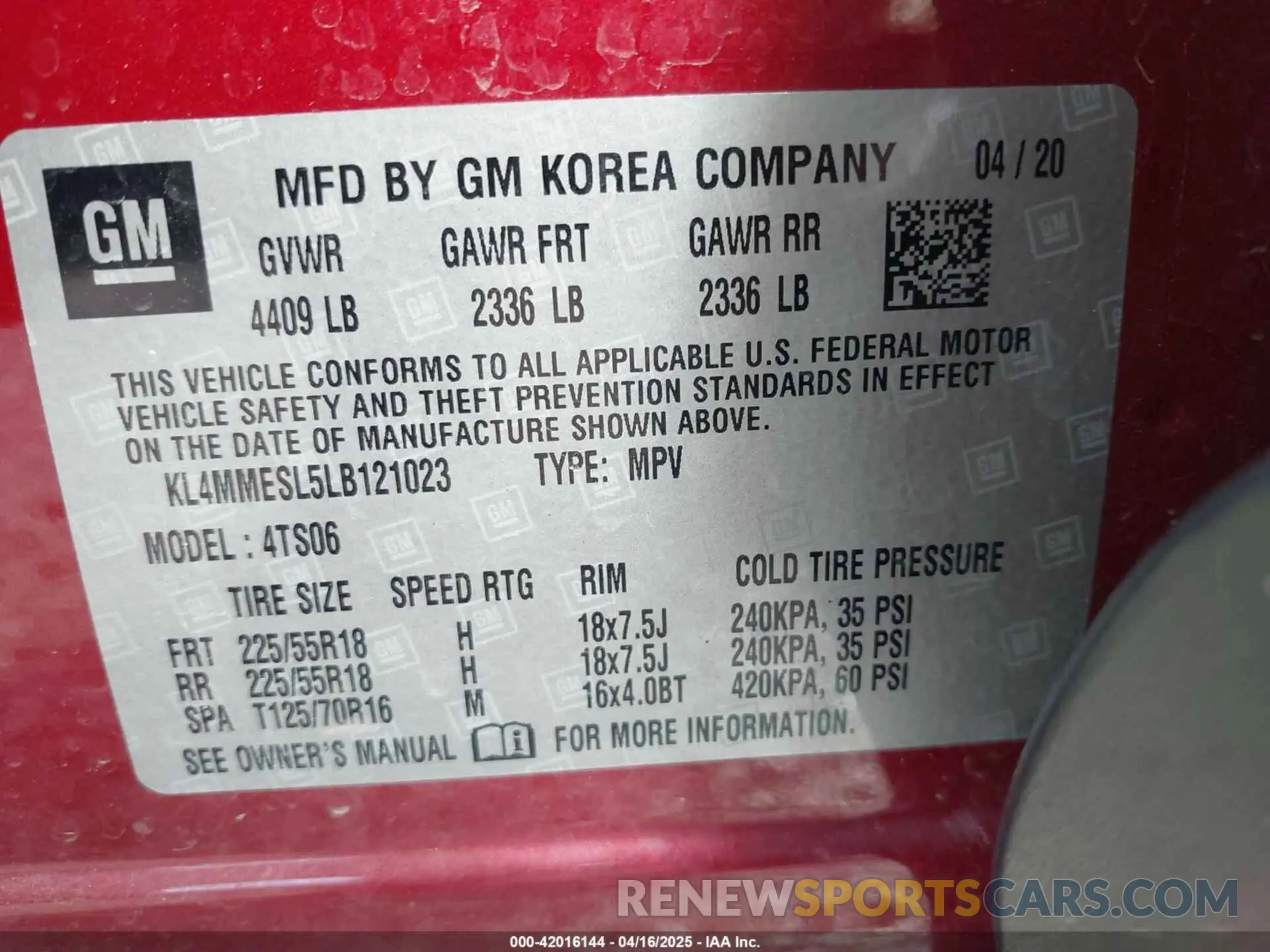 9 fotografías del automóvil dañado KL4MMESL5LB121023 BUICK ENCORE GX 2020