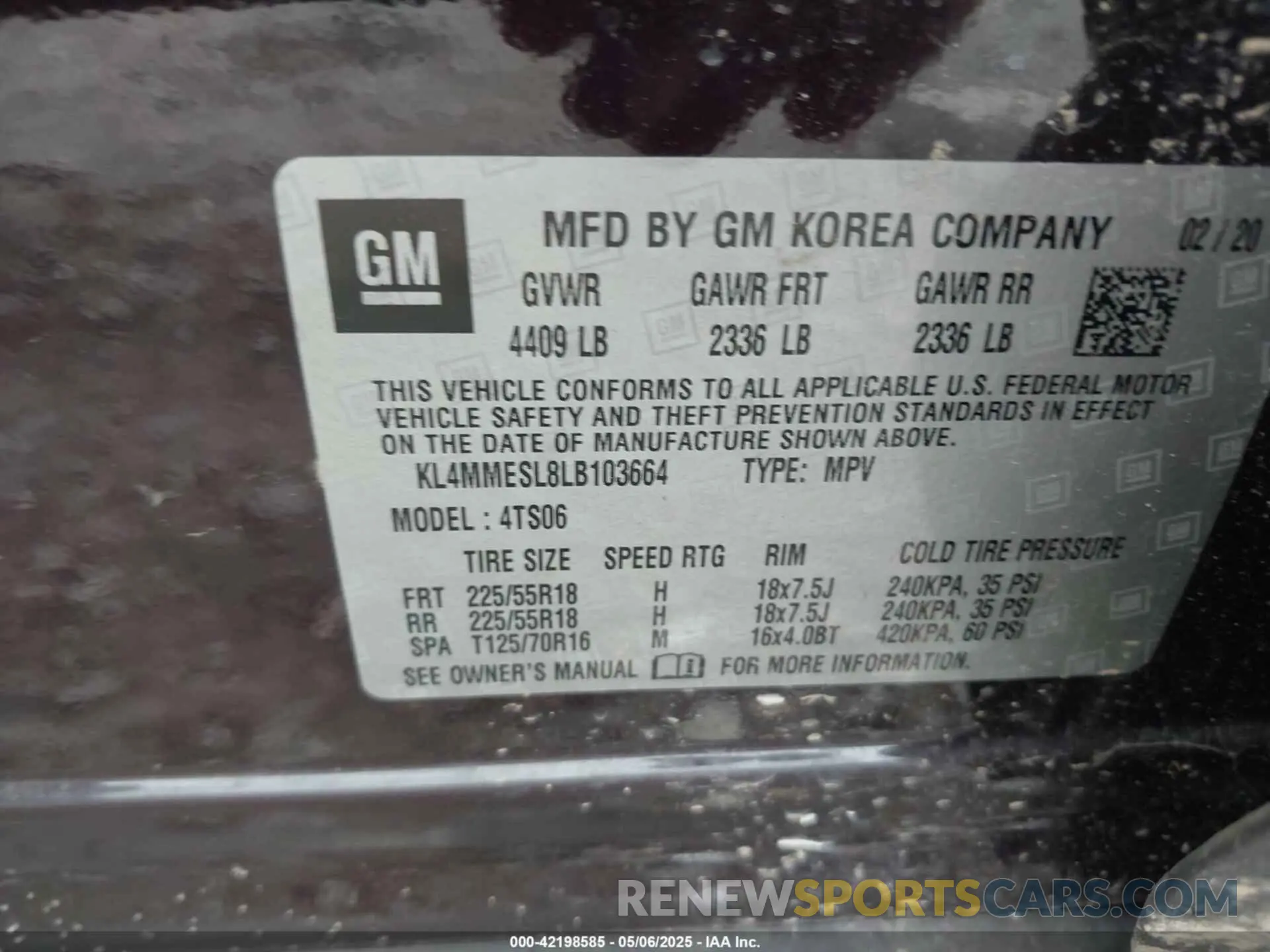 9 fotografías del automóvil dañado KL4MMESL8LB103664 BUICK ENCORE GX 2020
