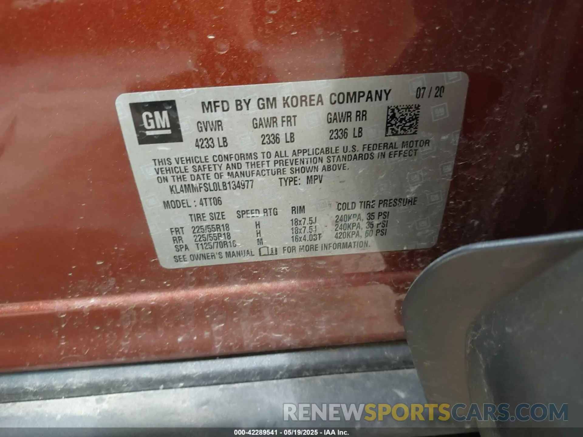 9 fotografías del automóvil dañado KL4MMFSL0LB134977 BUICK ENCORE GX 2020