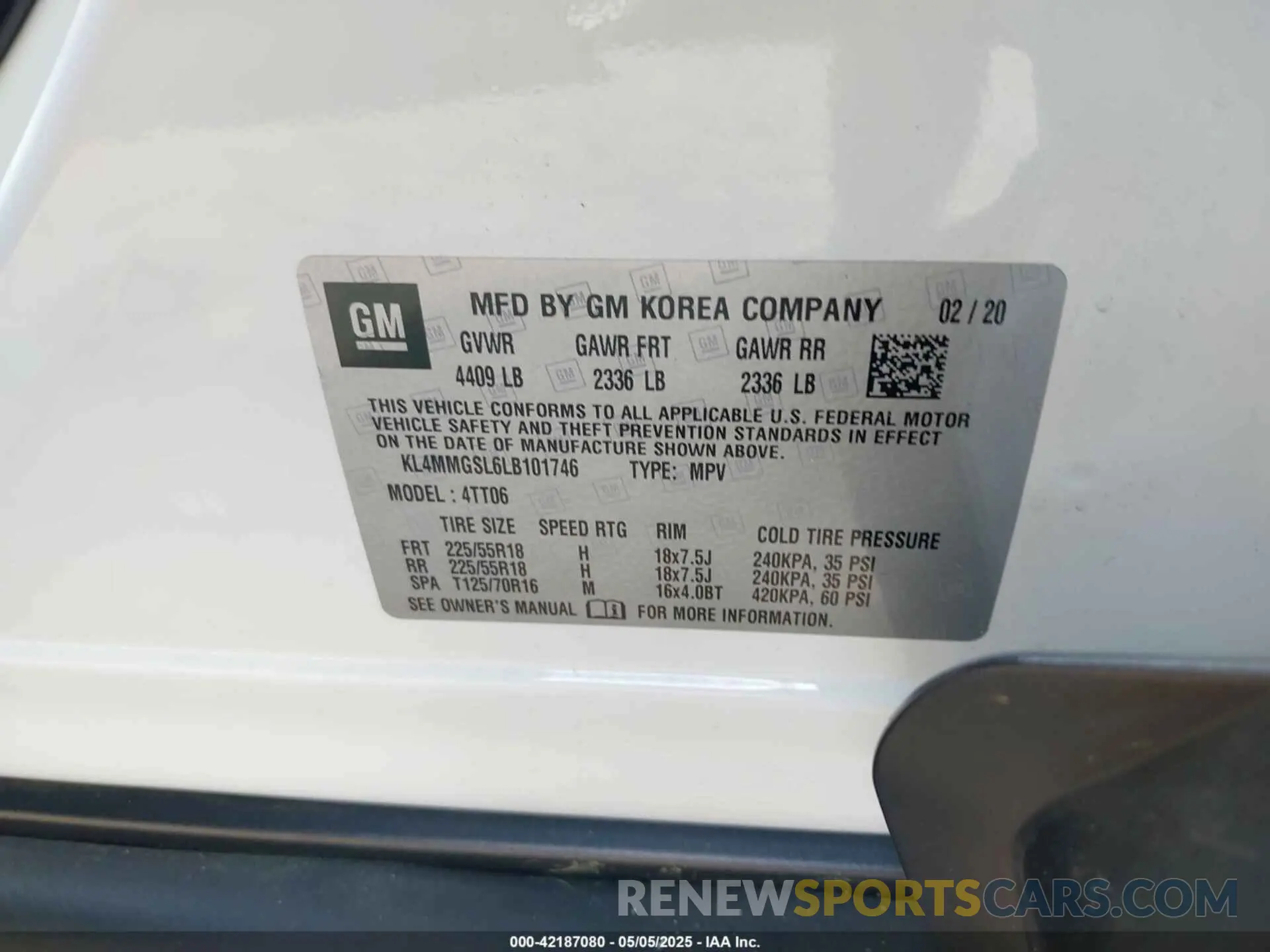 9 fotografías del automóvil dañado KL4MMGSL6LB101746 BUICK ENCORE GX 2020