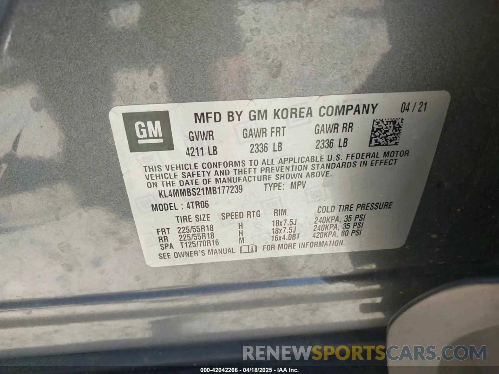 9 fotografías del automóvil dañado KL4MMBS21MB177239 BUICK ENCORE GX 2021