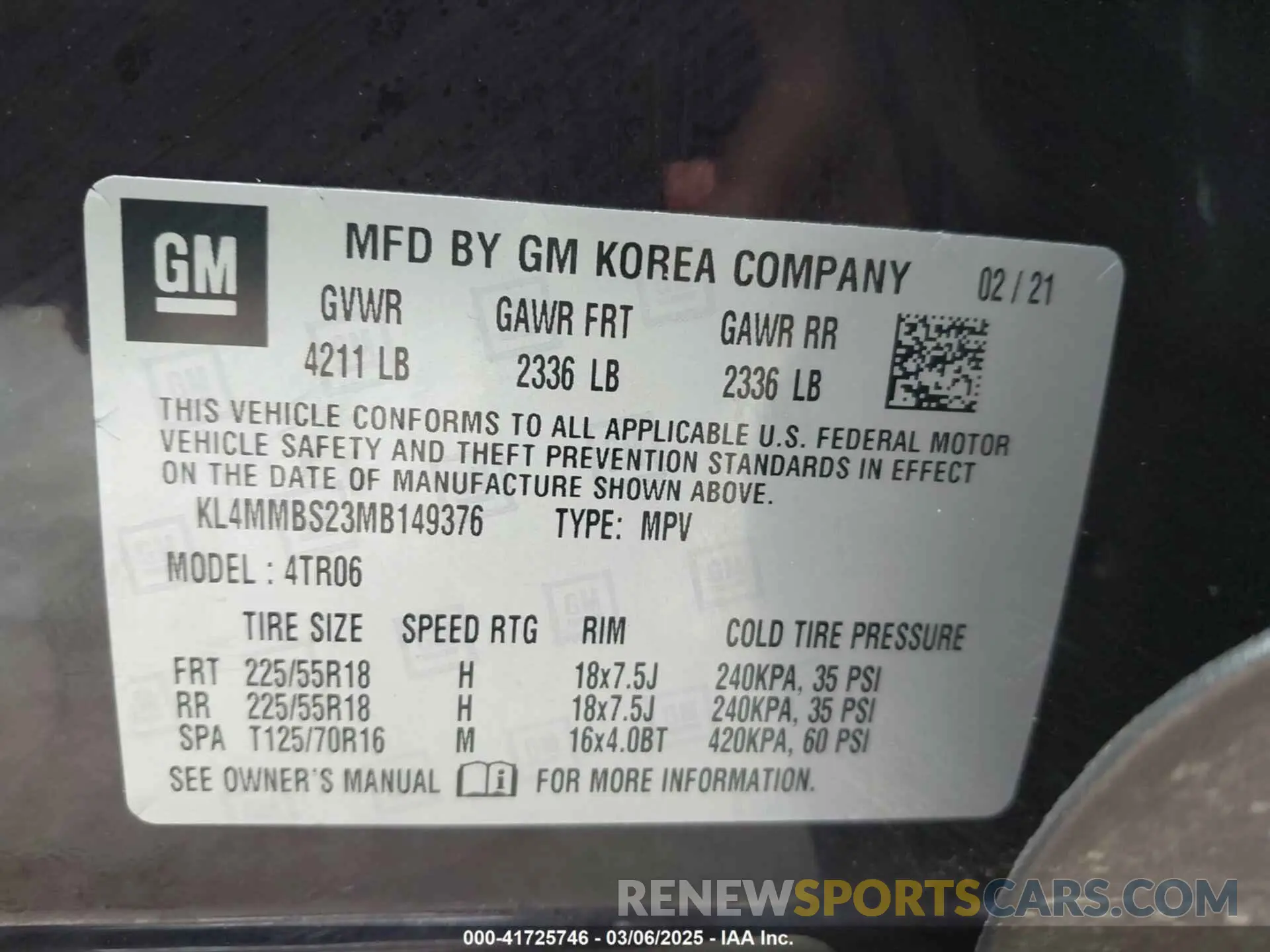 9 fotografías del automóvil dañado KL4MMBS23MB149376 BUICK ENCORE GX 2021
