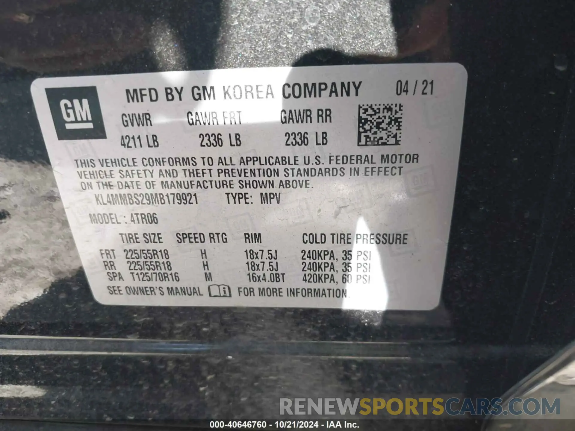 9 fotografías del automóvil dañado KL4MMBS29MB179921 BUICK ENCORE GX 2021