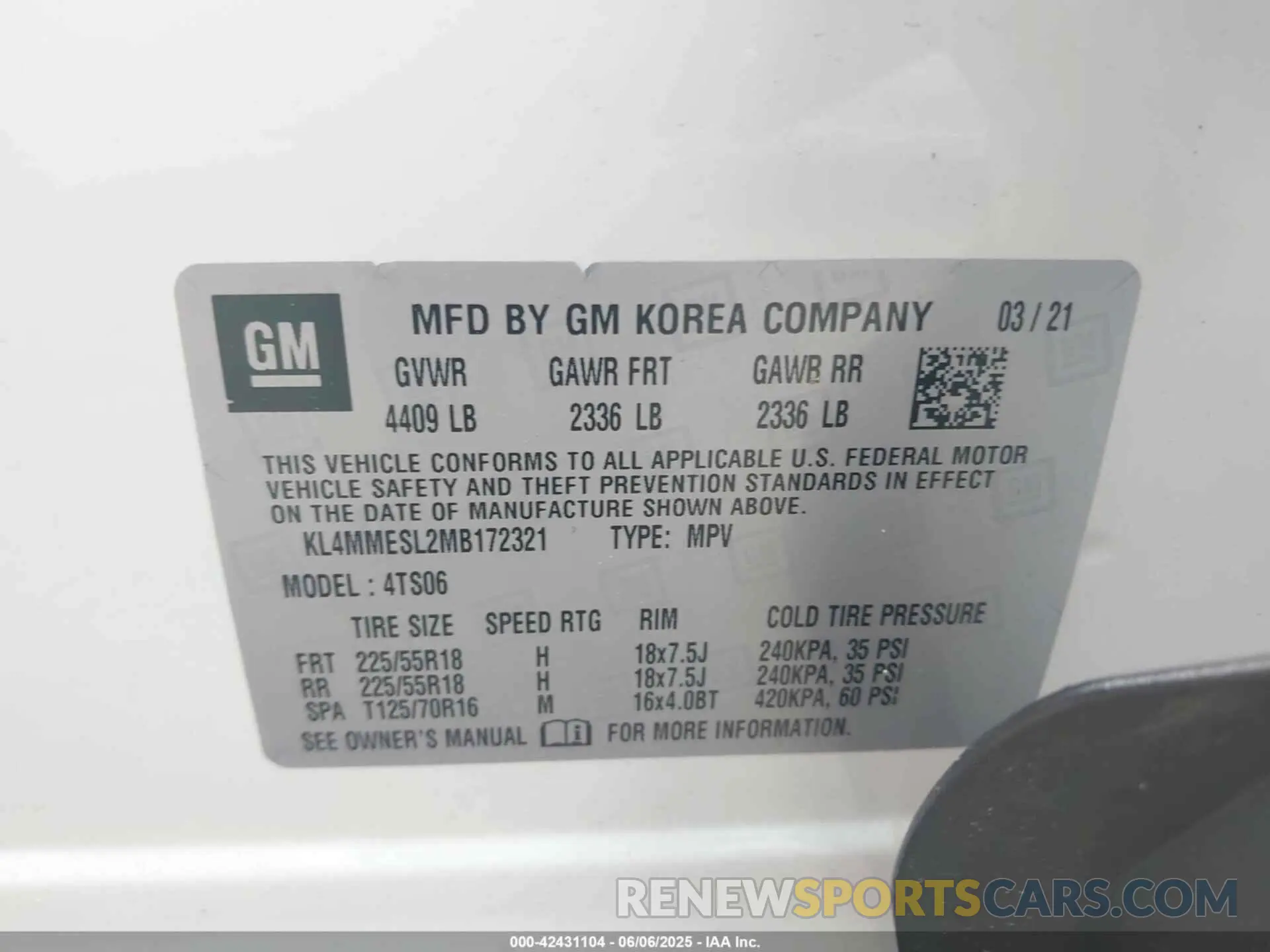 9 fotografías del automóvil dañado KL4MMESL2MB172321 BUICK ENCORE GX 2021
