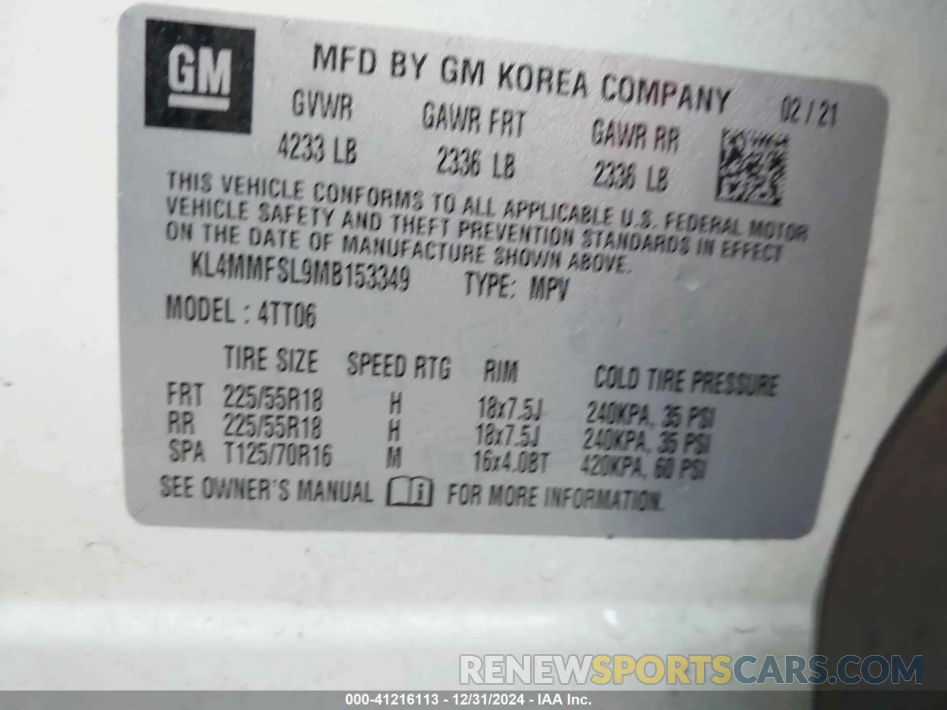 9 fotografías del automóvil dañado KL4MMFSL9MB153349 BUICK ENCORE GX 2021