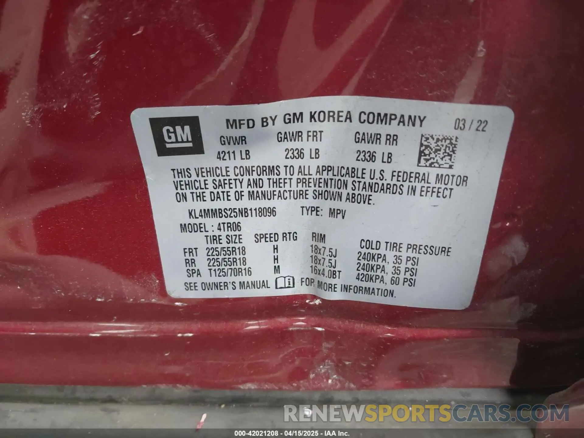 9 fotografías del automóvil dañado KL4MMBS25NB118096 BUICK ENCORE GX 2022