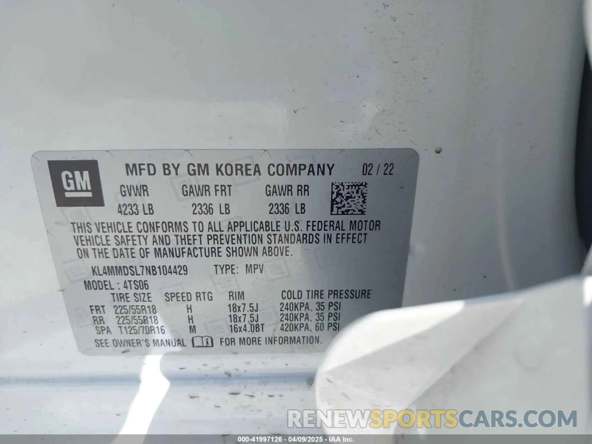 9 fotografías del automóvil dañado KL4MMDSL7NB104429 BUICK ENCORE GX 2022