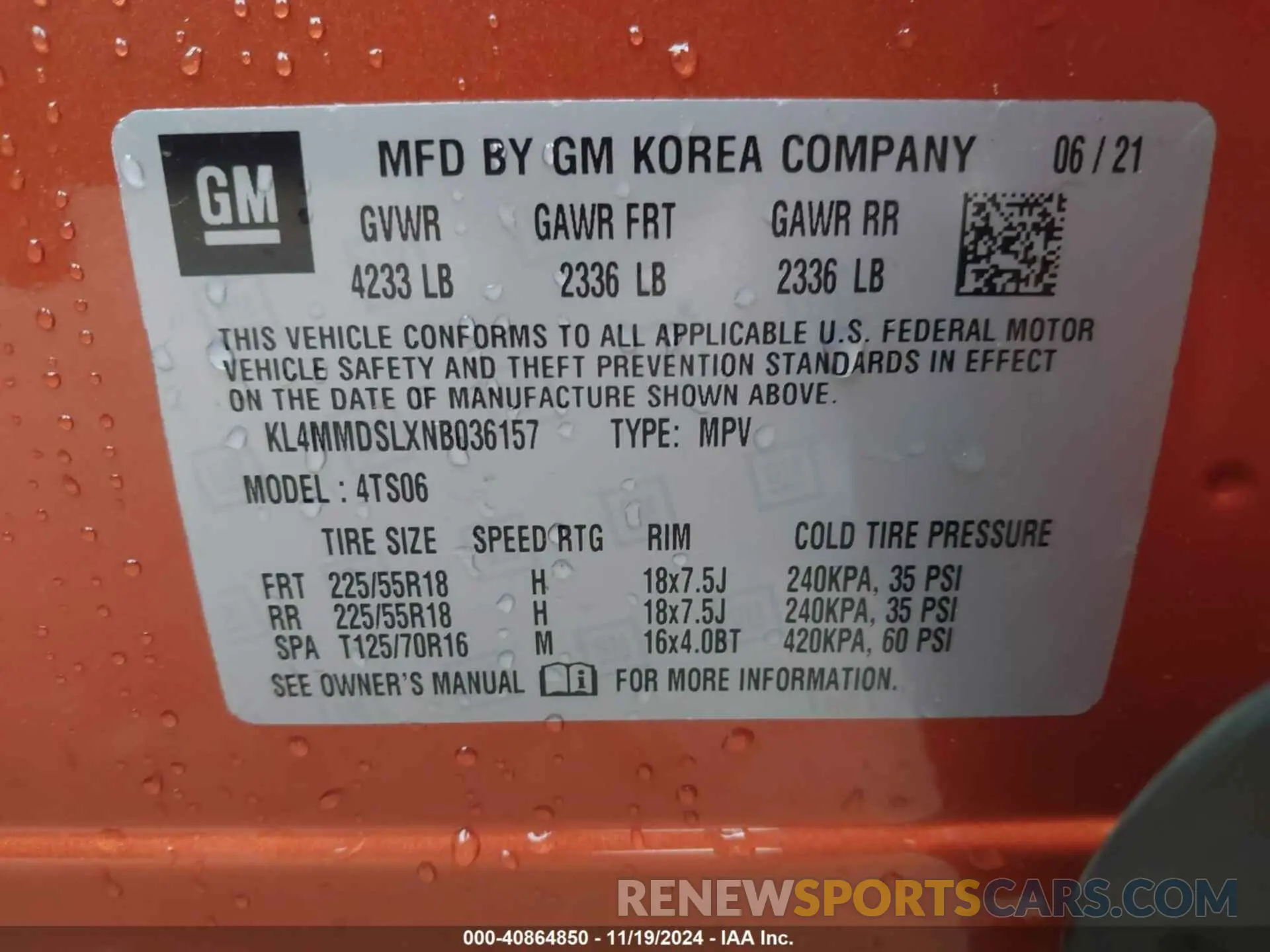 9 fotografías del automóvil dañado KL4MMDSLXNB036157 BUICK ENCORE GX 2022
