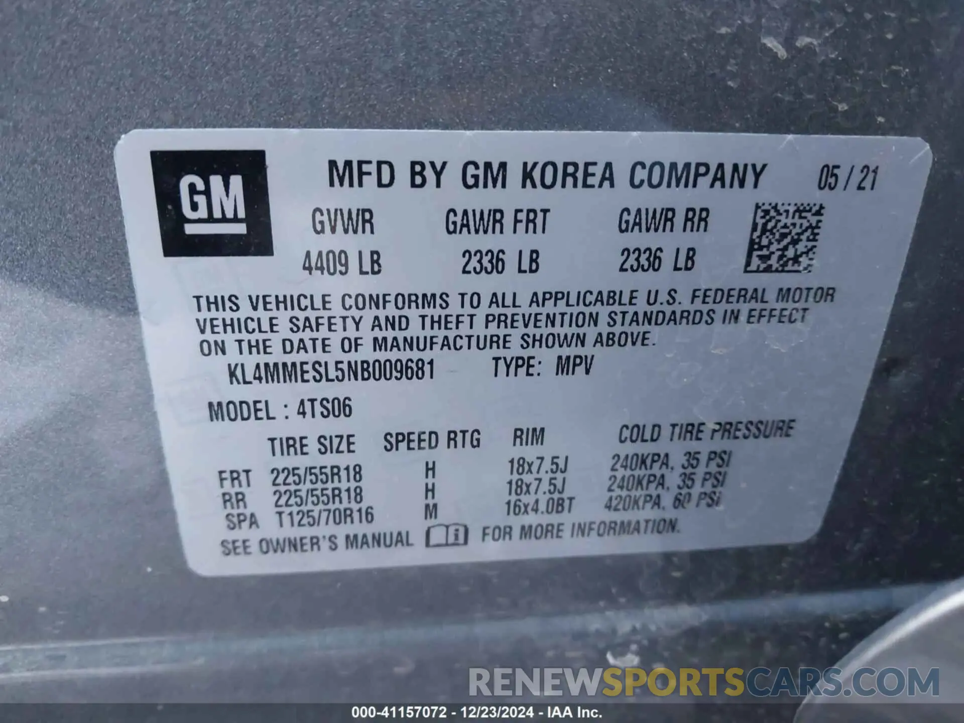 9 fotografías del automóvil dañado KL4MMESL5NB009681 BUICK ENCORE GX 2022