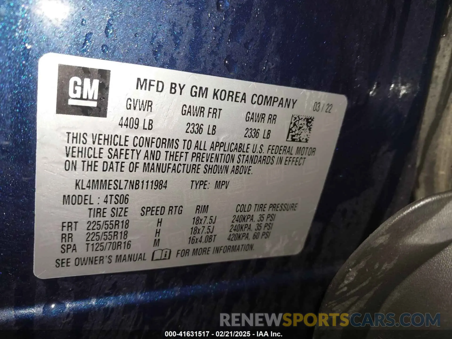 9 fotografías del automóvil dañado KL4MMESL7NB111984 BUICK ENCORE GX 2022