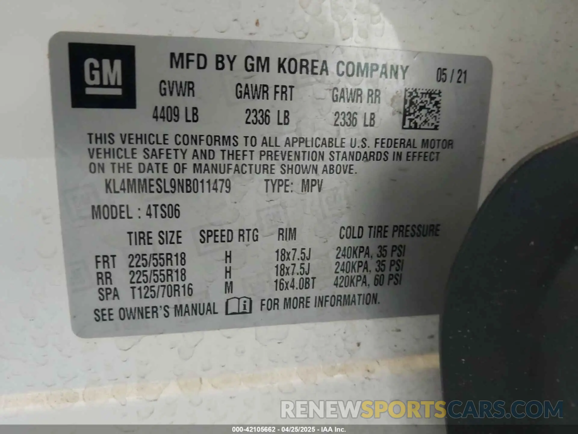 9 fotografías del automóvil dañado KL4MMESL9NB011479 BUICK ENCORE GX 2022