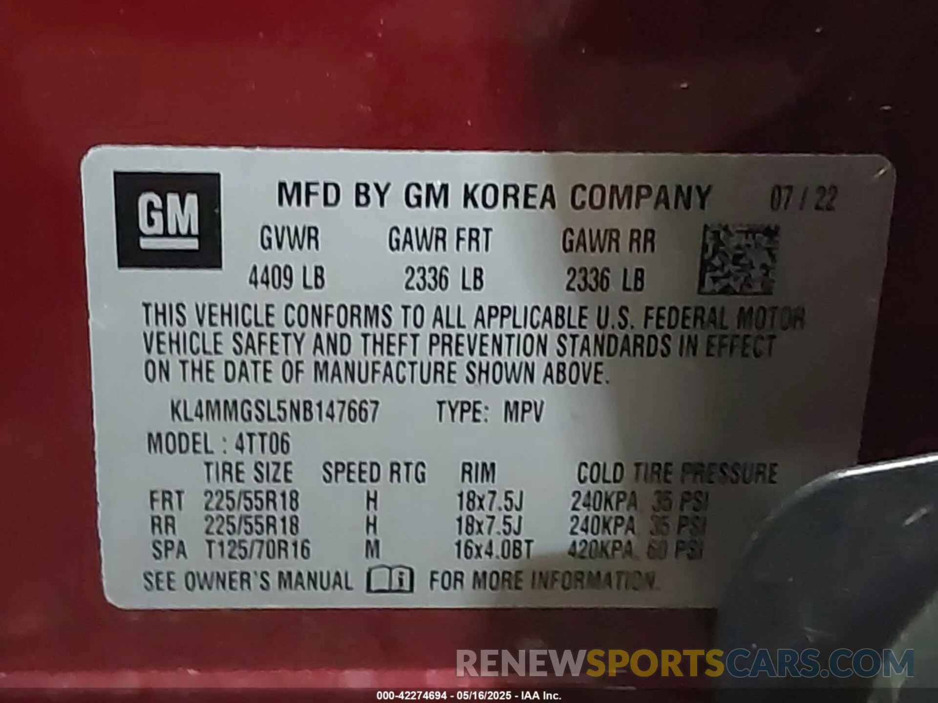 9 fotografías del automóvil dañado KL4MMGSL5NB147667 BUICK ENCORE GX 2022