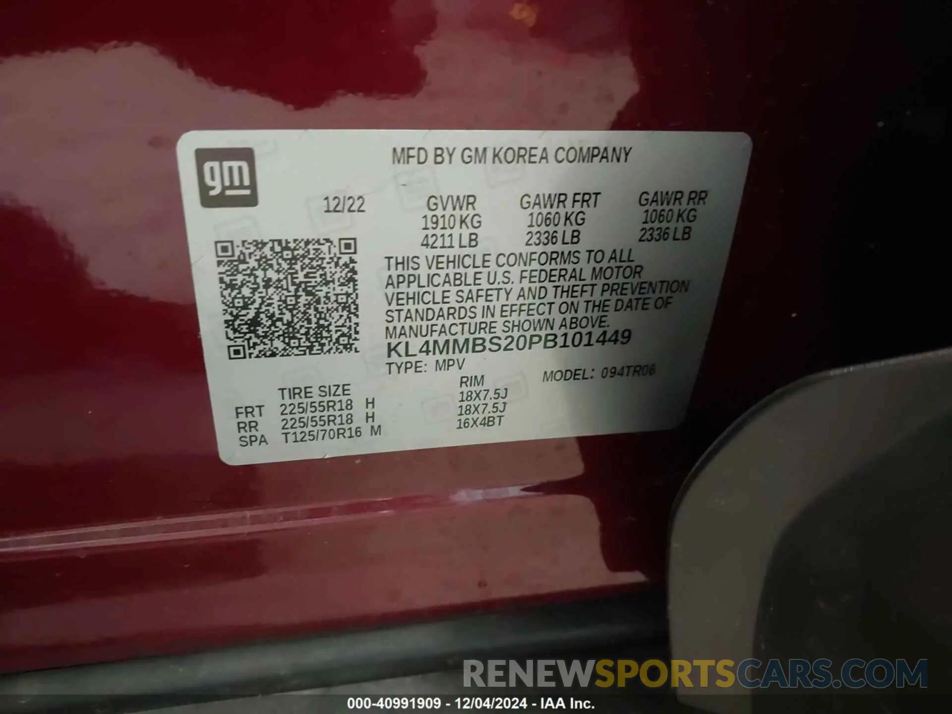 9 fotografías del automóvil dañado KL4MMBS20PB101449 BUICK ENCORE GX 2023