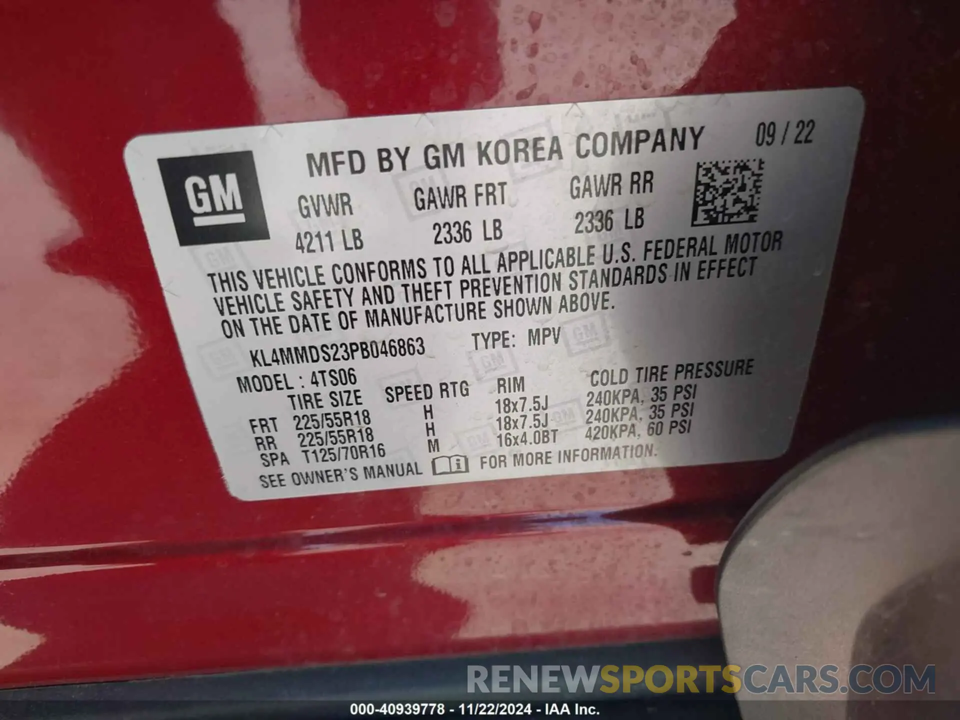 9 fotografías del automóvil dañado KL4MMDS23PB046863 BUICK ENCORE GX 2023