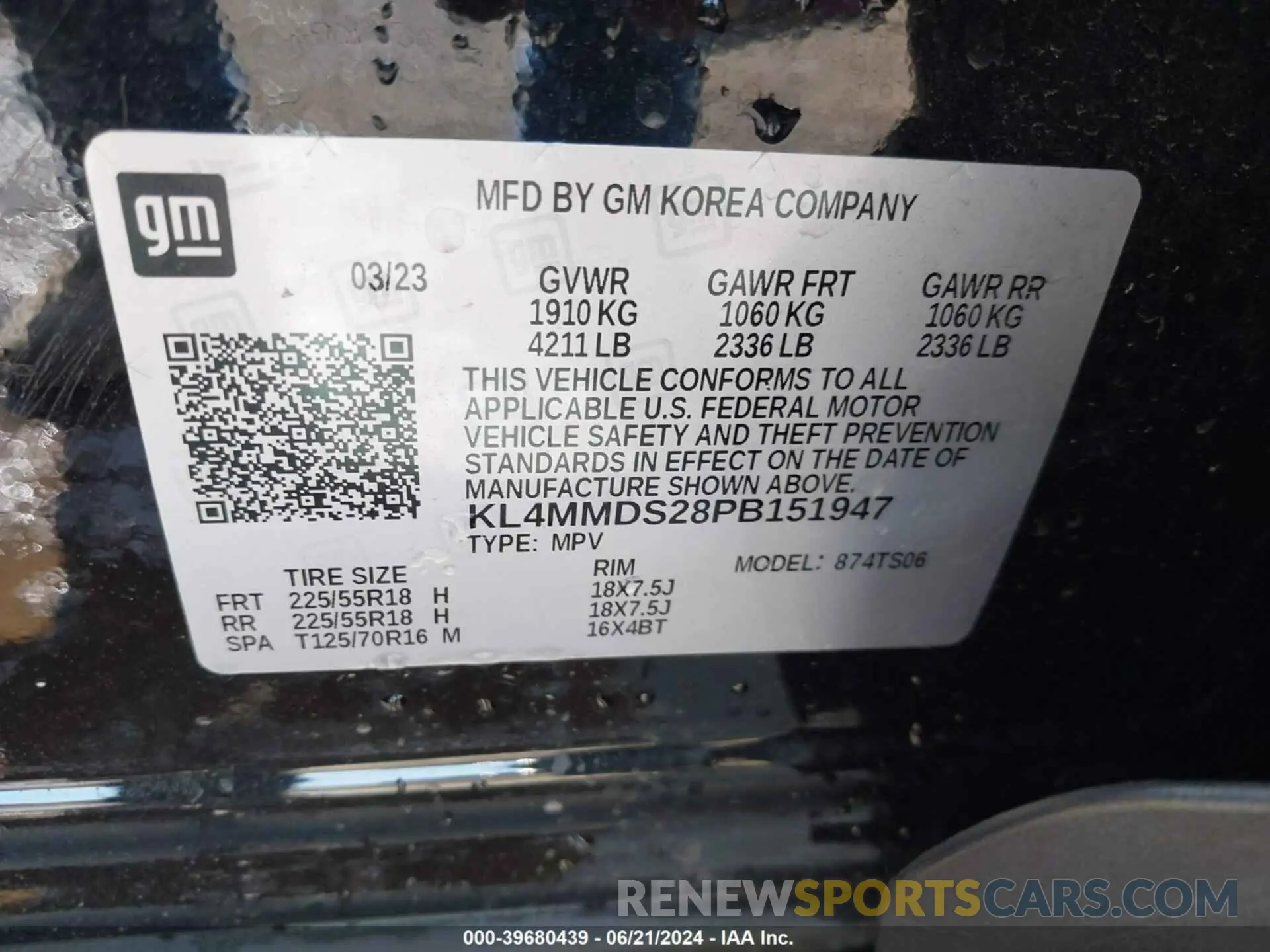 9 fotografías del automóvil dañado KL4MMDS28PB151947 BUICK ENCORE GX 2023