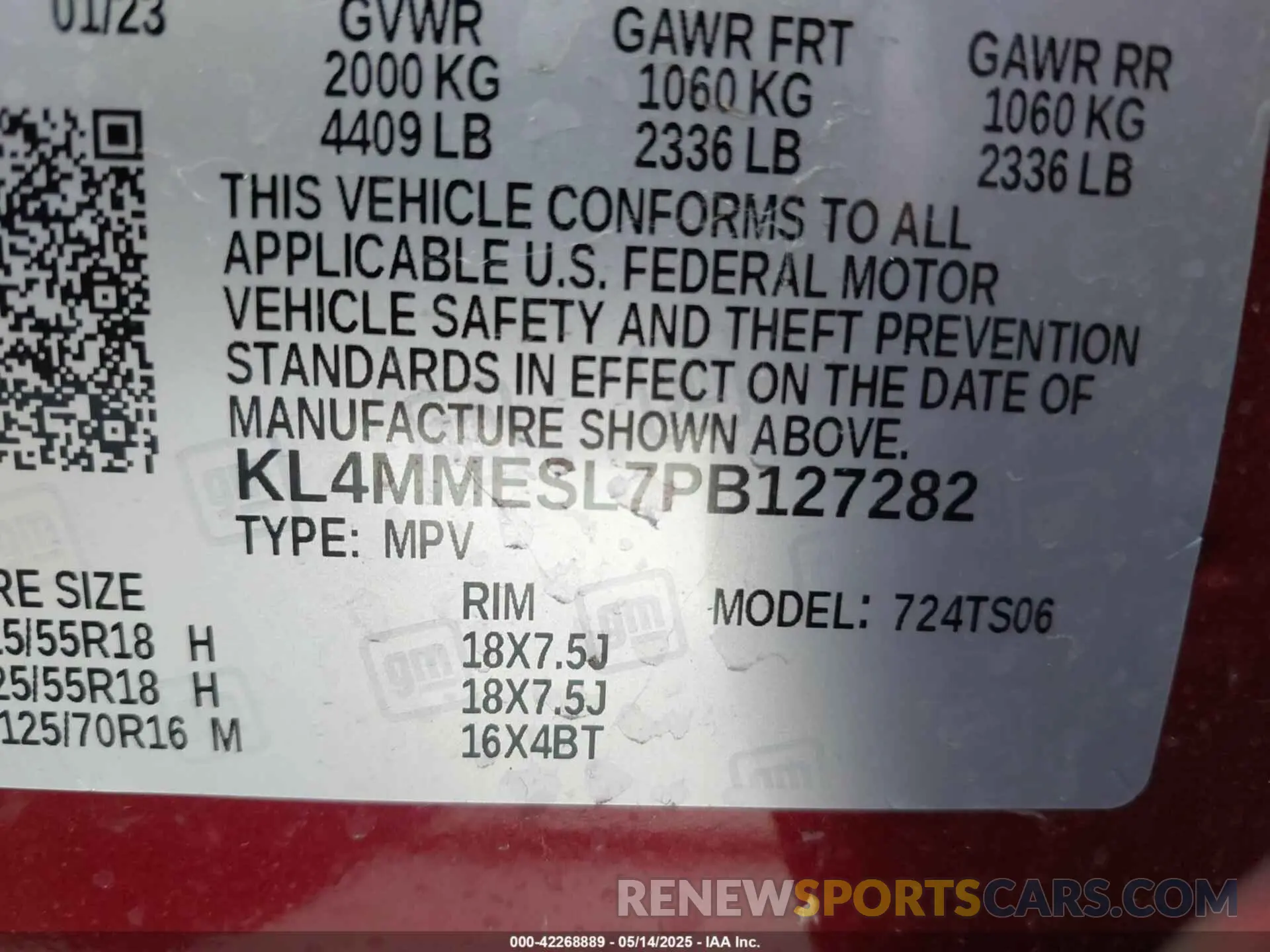 9 fotografías del automóvil dañado KL4MMESL7PB127282 BUICK ENCORE GX 2023