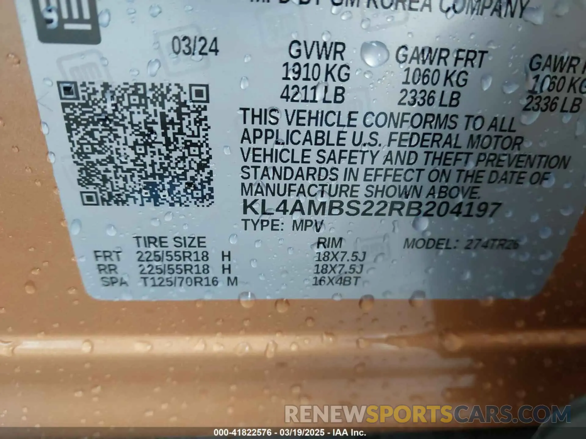 9 fotografías del automóvil dañado KL4AMBS22RB204197 BUICK ENCORE GX 2024