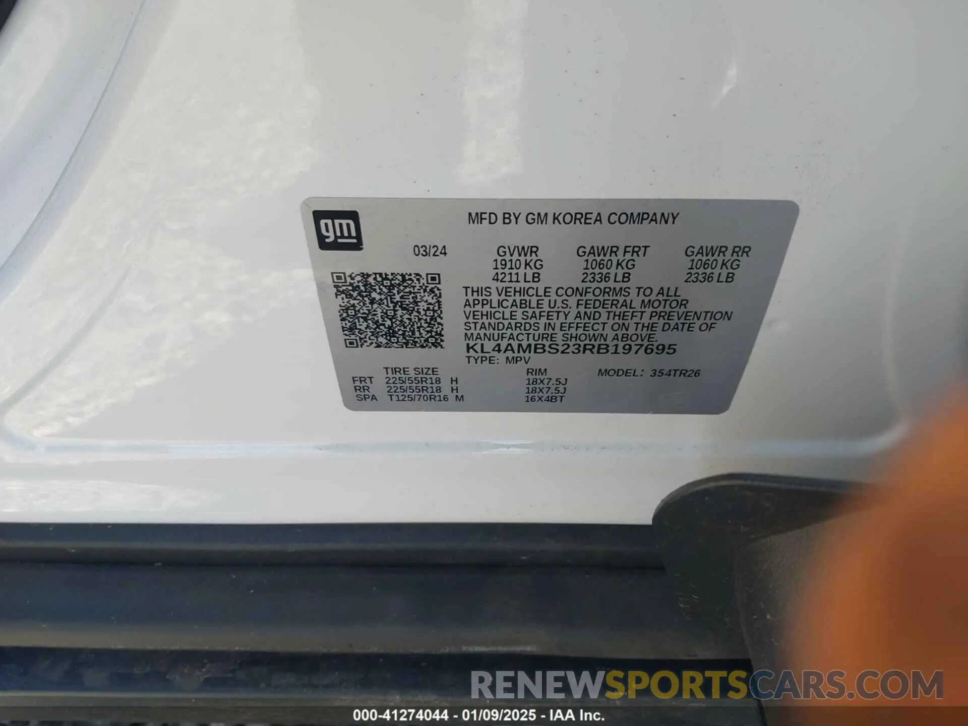 9 fotografías del automóvil dañado KL4AMBS23RB197695 BUICK ENCORE GX 2024