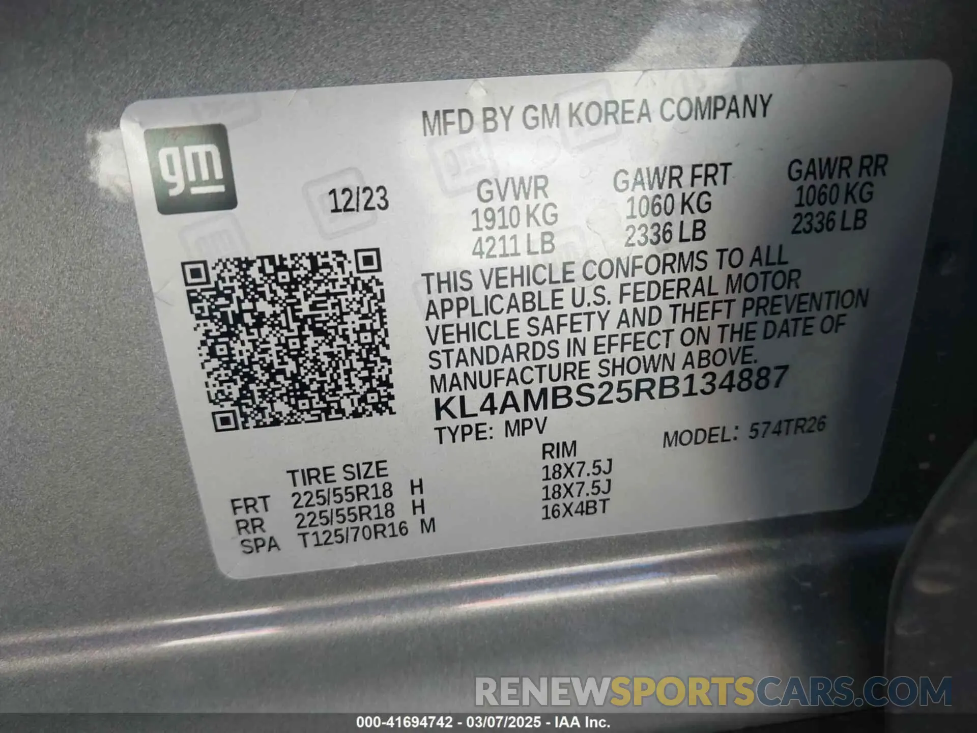 9 fotografías del automóvil dañado KL4AMBS25RB134887 BUICK ENCORE GX 2024